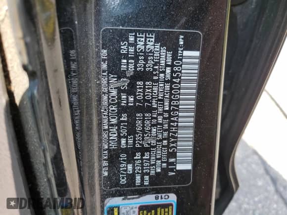 2011 Hyundai Santa Fe SE с VIN 5XYZH4AG7BG004580, выставлен на аукционе Copart как лот 71713315 с пробегом 198 399 миль миль и Чистый • Clean title. История ставок и продаж доступна на DreamBid. Изображение 13.