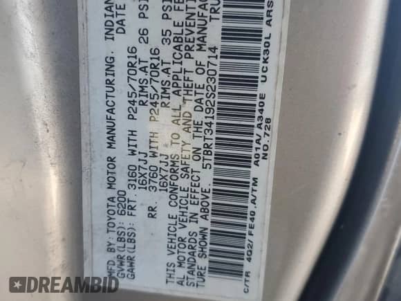 2002 Toyota Tundra SR5 с VIN 5TBRT34192S230714, выставлен на аукционе Copart как лот 89677195 с пробегом 295 797 миль миль и Чистый • Clean title. История ставок и продаж доступна на DreamBid. Изображение 12.