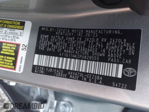 2023 Toyota Camry SE z VIN 4T1G11AK2PU829555, wystawiony jako IAAI lot #43047642 z przebiegiem 25 983 mil mil oraz . Historia ofert i sprzedaży dostępna na DreamBid. Obrazek 9.