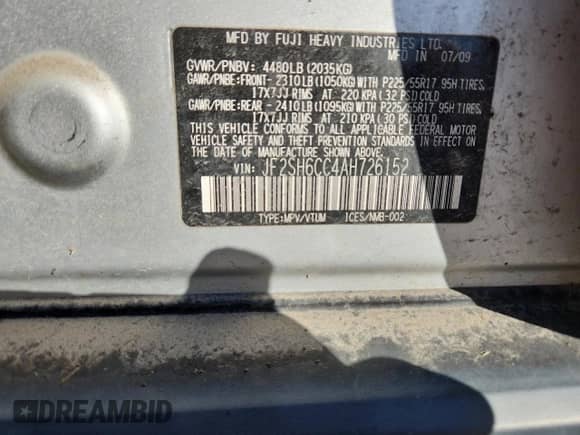 2010 Subaru Forester X Premium z VIN JF2SH6CC4AH726152, wystawiony jako Copart lot #82675435 z przebiegiem 166 509 mil mil oraz Czysty tytuł • Clean title. Historia ofert i sprzedaży dostępna na DreamBid. Obrazek 13.