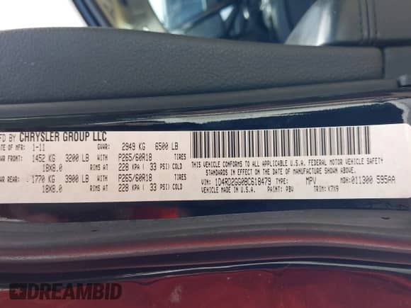 2011 Dodge Durango Express with VIN 1D4RD2GG0BC618479, listed as a IAAI auction lot 42821616 with 260,581 mi miles and . Bid and sale history available at DreamBid. Image 9.