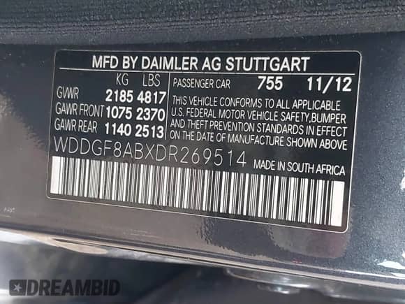 2013 Mercedes-Benz C 300 Sport with VIN WDDGF8ABXDR269514, listed as a IAAI auction lot 43497231 with 197,403 mi miles and . Bid and sale history available at DreamBid. Image 9.