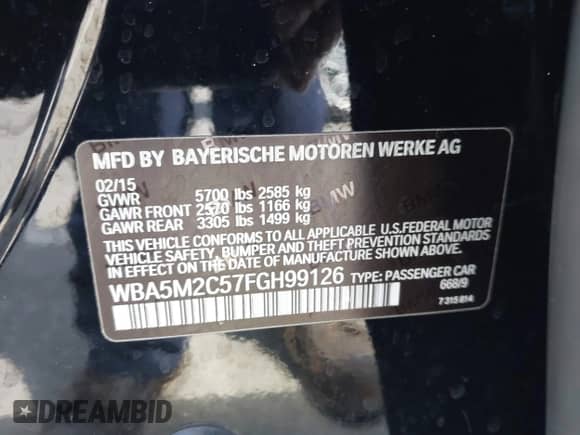 2015 BMW 5 Series 535i Gran Turismo с VIN WBA5M2C57FGH99126, выставлен на аукционе IAAI как лот 43056276 с пробегом 157 873 миль миль и . История ставок и продаж доступна на DreamBid. Изображение 9.