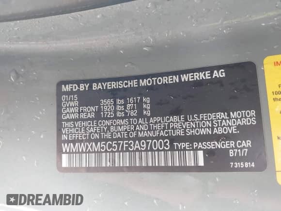 2015 MINI Hardtop with VIN WMWXM5C57F3A97003, listed as a IAAI auction lot 43442951 with 109,889 mi miles and . Bid and sale history available at DreamBid. Image 9.