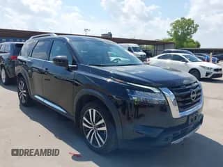 2023 Nissan Pathfinder Platinum with VIN 5N1DR3DH7PC216764, listed as a IAAI auction lot 42985434 with 43,283 mi miles and . Bid and sale history available at DreamBid. Image 1.