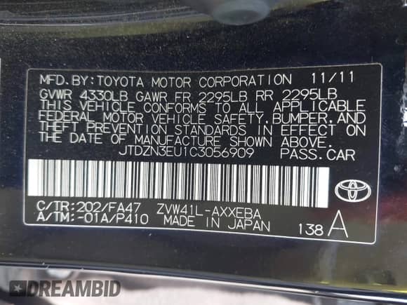 2012 Toyota Prius Two z VIN JTDZN3EU1C3056909, wystawiony jako IAAI lot #42972834 z przebiegiem 118 017 mil mil oraz . Historia ofert i sprzedaży dostępna na DreamBid. Obrazek 9.