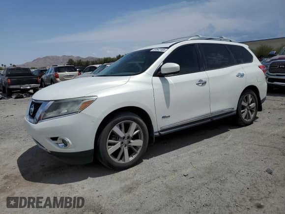 2014 Nissan Pathfinder Platinum Hybrid with VIN 5N1CR2MN2EC635484, listed as a Copart auction lot 59542485 with 163,462 mi miles and Salvage title. Bid and sale history available at DreamBid. Image 1.