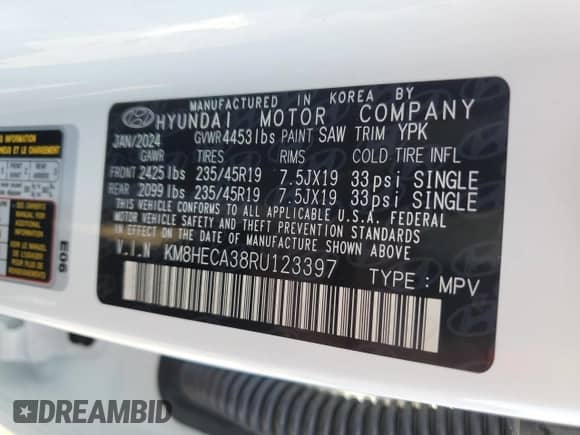 2024 Hyundai Kona Limited с VIN KM8HECA38RU123397, выставлен на аукционе Copart как лот 58835174 с пробегом 1 225 миль миль и Списание • Salvage title. История ставок и продаж доступна на DreamBid. Изображение 13.