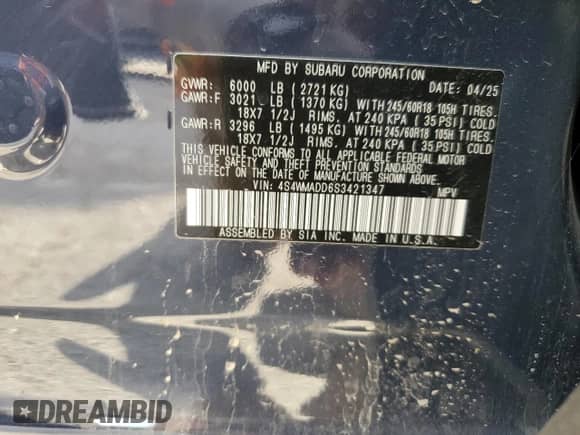 2025 Subaru Ascent Premium z VIN 4S4WMADD6S3421347, wystawiony jako Copart lot #87091495 z przebiegiem 4 552 mil mil oraz Szkoda całkowita • Salvage title. Historia ofert i sprzedaży dostępna na DreamBid. Obrazek 13.