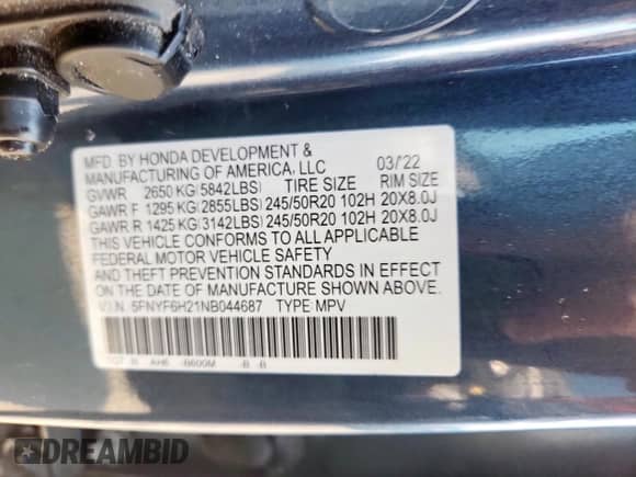 2022 Honda Pilot Special Edition с VIN 5FNYF6H21NB044687, выставлен на аукционе Copart как лот 69586125 с пробегом 78 324 миль миль и Чистый • Clean title. История ставок и продаж доступна на DreamBid. Изображение 14.