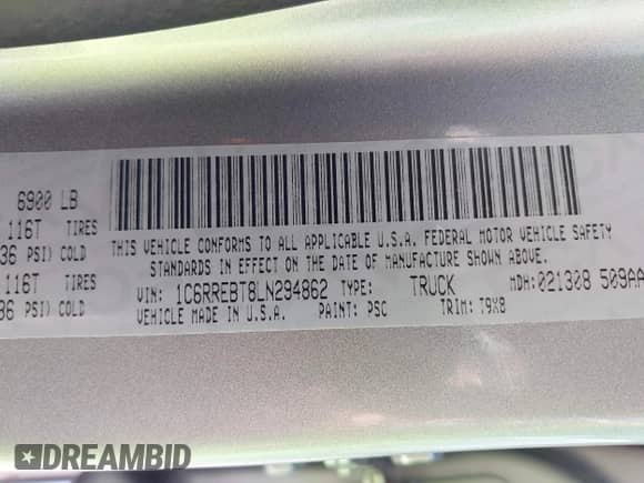 2020 Ram 1500 Big Horn z VIN 1C6RREBT8LN294862, wystawiony jako IAAI lot #42174416 z przebiegiem 119 334 mil mil oraz . Historia ofert i sprzedaży dostępna na DreamBid. Obrazek 9.
