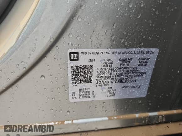 2025 Chevrolet Equinox FWD LT с VIN 3GNAXHEG8SL200271, выставлен на аукционе Copart как лот 69317275 с пробегом Не указан миль и На запчасти • Non repairable. История ставок и продаж доступна на DreamBid. Изображение 14.