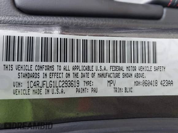 2020 Jeep Grand Cherokee Trailhawk with VIN 1C4RJFLG1LC293619, listed as a IAAI auction lot 40832943 with 43,563 mi miles and . Bid and sale history available at DreamBid. Image 9.