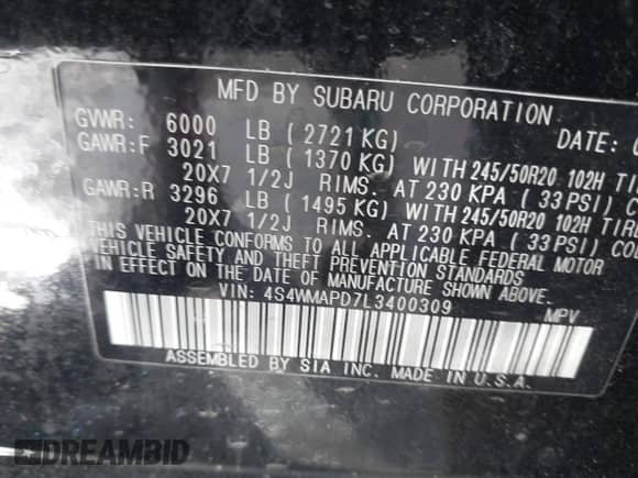 2020 Subaru Ascent Limited с VIN 4S4WMAPD7L3400309, выставлен на аукционе IAAI как лот 43396989 с пробегом 145 663 миль миль и . История ставок и продаж доступна на DreamBid. Изображение 9.