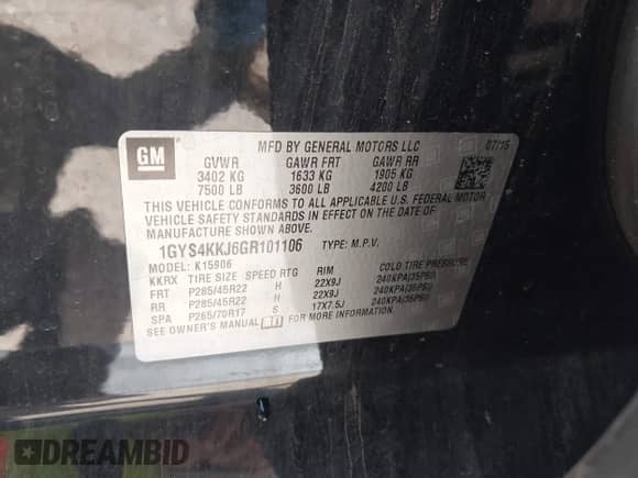 2016 Cadillac Escalade ESV Platinum с VIN 1GYS4KKJ6GR101106, выставлен на аукционе IAAI как лот 42869389 с пробегом 235 419 миль миль и . История ставок и продаж доступна на DreamBid. Изображение 9.