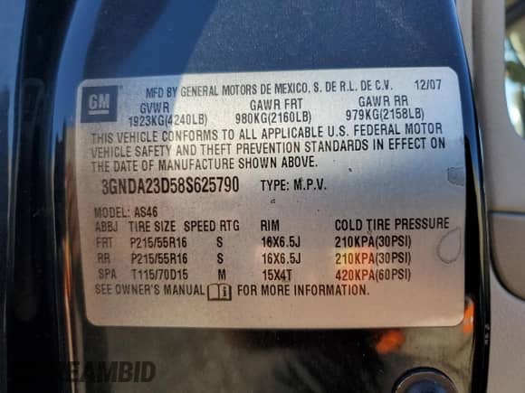 2008 Chevrolet HHR LT с VIN 3GNDA23D58S625790, выставлен на аукционе Copart как лот 76968764 с пробегом 65 441 миль миль и Списание • Salvage title. История ставок и продаж доступна на DreamBid. Изображение 13.