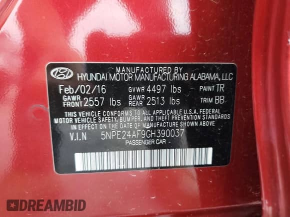 2016 Hyundai Sonata SE с VIN 5NPE24AF9GH390037, выставлен на аукционе Copart как лот 71158485 с пробегом 68 875 миль миль и Списание • Salvage title. История ставок и продаж доступна на DreamBid. Изображение 12.