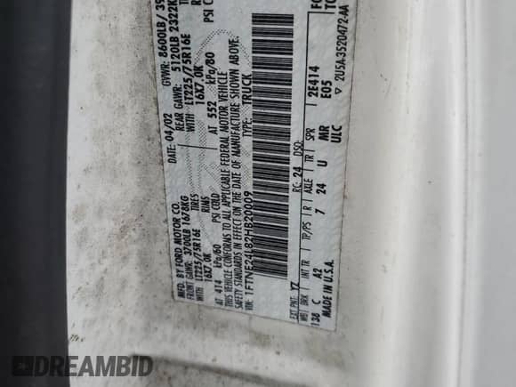 2002 Ford Econoline Cargo с VIN 1FTNE24L82HB20009, выставлен на аукционе Copart как лот 88262735 с пробегом 150 607 миль миль и Чистый • Clean title. История ставок и продаж доступна на DreamBid. Изображение 13.