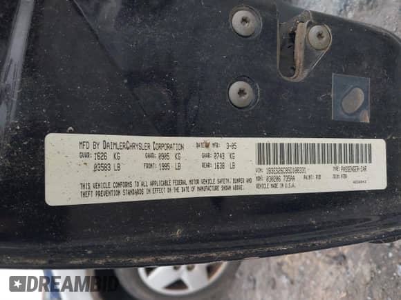 2005 Dodge Neon SE with VIN 1B3ES26C85D188331, listed as a IAAI auction lot 41462163 with 185,731 mi miles and . Bid and sale history available at DreamBid. Image 9.