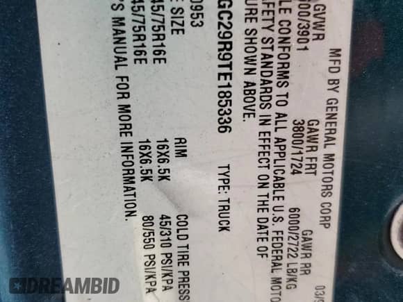 1996 Chevrolet Silverado 2500 с VIN 1GCGC29R9TE185336, выставлен на аукционе Copart как лот 71776394 с пробегом 279 034 миль миль и Списание • Salvage title. История ставок и продаж доступна на DreamBid. Изображение 12.