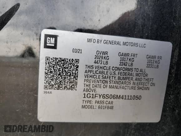 2021 Chevrolet Bolt EV LT with VIN 1G1FY6S06M4111050, listed as a Copart auction lot 66931935 with 20,630 mi miles and Salvage title. Bid and sale history available at DreamBid. Image 13.