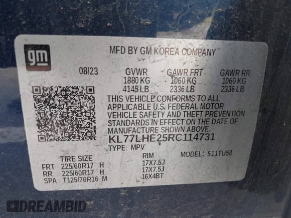 2024 Chevrolet Trax LT с VIN KL77LHE25RC114731, выставлен на аукционе IAAI как лот 43222511 с пробегом 91 285 миль миль и . История ставок и продаж доступна на DreamBid. Изображение 9.