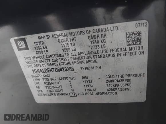 2013 Chevrolet Equinox LT с VIN 2GNALDEK7D6420386, выставлен на аукционе IAAI как лот 42014343 с пробегом 177 738 миль миль и . История ставок и продаж доступна на DreamBid. Изображение 9.