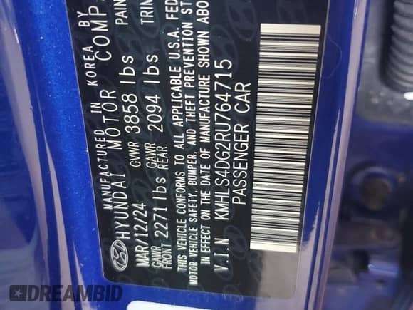 2024 Hyundai Elantra SEL с VIN KMHLS4DG2RU764715, выставлен на аукционе Copart как лот 68375535 с пробегом 8 241 миль миль и Списание • Salvage title. История ставок и продаж доступна на DreamBid. Изображение 12.