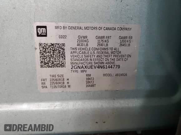 2022 Chevrolet Equinox LT с VIN 2GNAXUEV4N6144779, выставлен на аукционе Copart как лот 80428335 с пробегом 44 634 миль миль и Списание • Salvage title. История ставок и продаж доступна на DreamBid. Изображение 13.