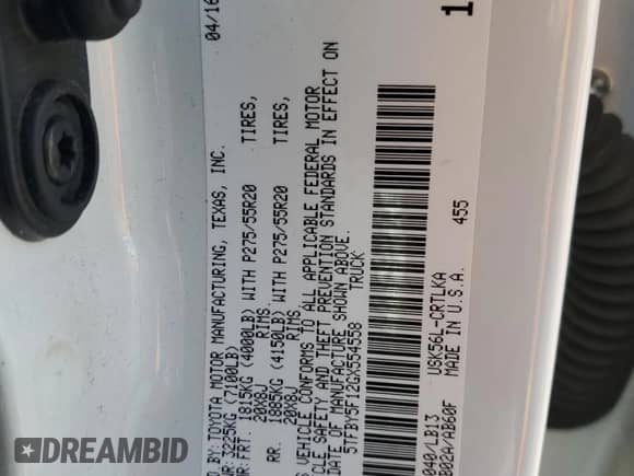 2016 Toyota Tundra Limited z VIN 5TFBY5F12GX554558, wystawiony jako Copart lot #49599395 z przebiegiem 61 161 mil mil oraz Szkoda całkowita • Salvage title. Historia ofert i sprzedaży dostępna na DreamBid. Obrazek 13.