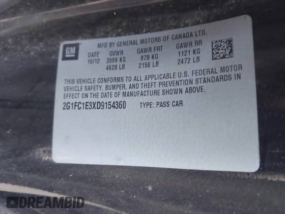 2013 Chevrolet Camaro LT с VIN 2G1FC1E3XD9154360, выставлен на аукционе IAAI как лот 43441084 с пробегом 170 079 миль миль и . История ставок и продаж доступна на DreamBid. Изображение 9.