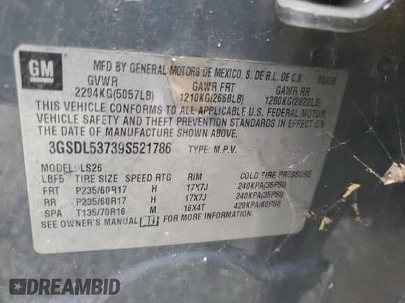 2009 Saturn VUE XR с VIN 3GSDL53739S521786, выставлен на аукционе Copart как лот 57104394 с пробегом 198 461 миль миль и Чистый • Clean title. История ставок и продаж доступна на DreamBid. Изображение 14.