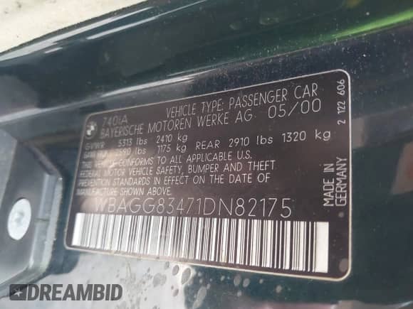 2001 BMW 7 Series 740i z VIN WBAGG83471DN82175, wystawiony jako IAAI lot #42165954 z przebiegiem 145 478 mil mil oraz . Historia ofert i sprzedaży dostępna na DreamBid. Obrazek 9.