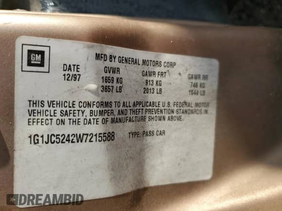 1998 Chevrolet Cavalier с VIN 1G1JC5242W7215588, выставлен на аукционе Copart как лот 85307274 с пробегом 183 746 миль миль и Списание • Salvage title. История ставок и продаж доступна на DreamBid. Изображение 14.