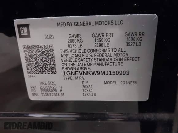 2021 Chevrolet Traverse High Country z VIN 1GNEVNKW9MJ150993, wystawiony jako IAAI lot #41224329 z przebiegiem 100 425 mil mil oraz . Historia ofert i sprzedaży dostępna na DreamBid. Obrazek 9.