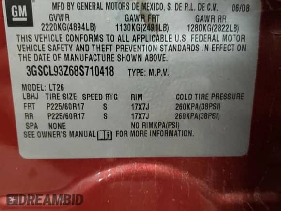 2008 Saturn VUE Green Line с VIN 3GSCL93Z68S710418, выставлен на аукционе Copart как лот 62559445 с пробегом 196 659 миль миль и Списание • Salvage title. История ставок и продаж доступна на DreamBid. Изображение 13.