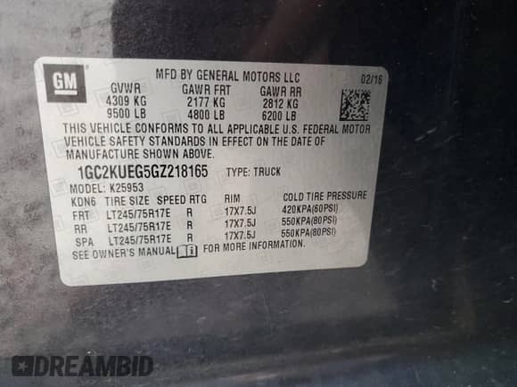 2016 Chevrolet Silverado 2500HD Work Truck с VIN 1GC2KUEG5GZ218165, выставлен на аукционе Copart как лот 82122175 с пробегом 142 926 миль миль и Списание • Salvage title. История ставок и продаж доступна на DreamBid. Изображение 12.