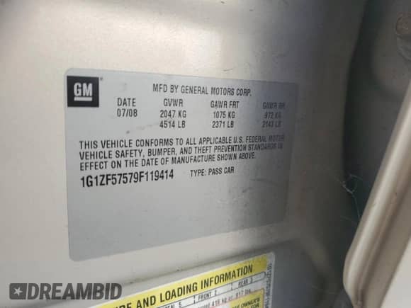 2009 Chevrolet Malibu Hybrid с VIN 1G1ZF57579F119414, выставлен на аукционе Copart как лот 46342875 с пробегом 120 968 миль миль и Списание • Salvage title. История ставок и продаж доступна на DreamBid. Изображение 12.