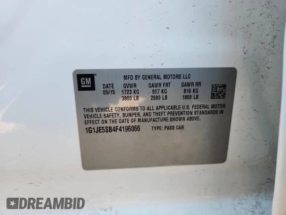 2015 Chevrolet Sonic LTZ с VIN 1G1JE5SB4F4196066, выставлен на аукционе Copart как лот 82400475 с пробегом 141 889 миль миль и Чистый • Clean title. История ставок и продаж доступна на DreamBid. Изображение 12.