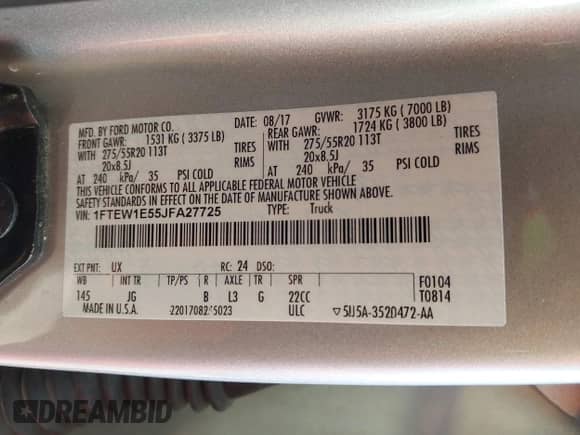 2018 Ford F-150 XL z VIN 1FTEW1E55JFA27725, wystawiony jako IAAI lot #43219314 z przebiegiem 121 282 mil mil oraz . Historia ofert i sprzedaży dostępna na DreamBid. Obrazek 9.