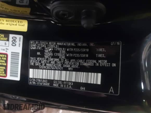 2016 Toyota Sienna XLE z VIN 5TDYK3DC7GS762431, wystawiony jako IAAI lot #42097541 z przebiegiem 93 778 mil mil oraz . Historia ofert i sprzedaży dostępna na DreamBid. Obrazek 9.