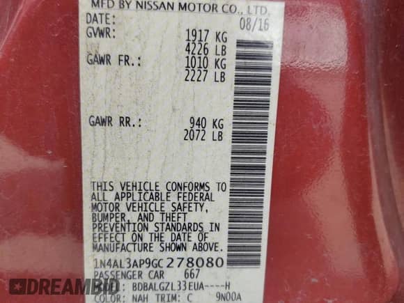 2016 Nissan Altima S with VIN 1N4AL3AP9GC278080, listed as a Copart auction lot 69957145 with 95,455 mi miles and Clean title. Bid and sale history available at DreamBid. Image 12.