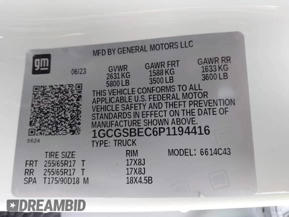 2023 Chevrolet Colorado 2WD Work Truck с VIN 1GCGSBEC6P1194416, выставлен на аукционе IAAI как лот 42018738 с пробегом 17 939 миль миль и . История ставок и продаж доступна на DreamBid. Изображение 9.