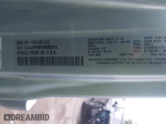 2023 Jeep Wrangler Sahara with VIN 1C4JJXP69PW695915, listed as a IAAI auction lot 42662028 with 36,957 mi miles and . Bid and sale history available at DreamBid. Image 9.