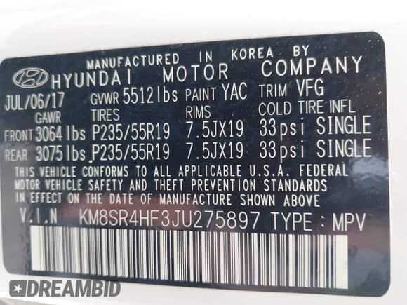 2018 Hyundai Santa Fe Limited Ultimate z VIN KM8SR4HF3JU275897, wystawiony jako IAAI lot #42731787 z przebiegiem 53 090 mil mil oraz . Historia ofert i sprzedaży dostępna na DreamBid. Obrazek 9.
