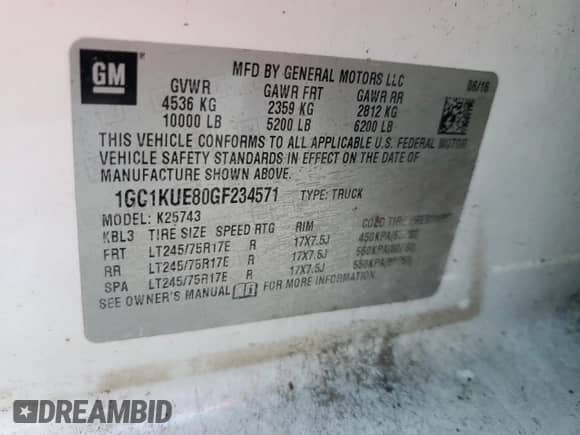 2016 Chevrolet Silverado 2500HD Work Truck z VIN 1GC1KUE80GF234571, wystawiony jako Copart lot #46648785 z przebiegiem Nie podano mil oraz Czysty tytuł • Clean title. Historia ofert i sprzedaży dostępna na DreamBid. Obrazek 12.