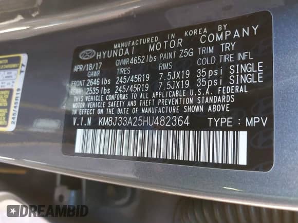 2017 Hyundai Tucson Eco z VIN KM8J33A25HU482364, wystawiony jako IAAI lot #43480647 z przebiegiem 144 106 mil mil oraz . Historia ofert i sprzedaży dostępna na DreamBid. Obrazek 9.