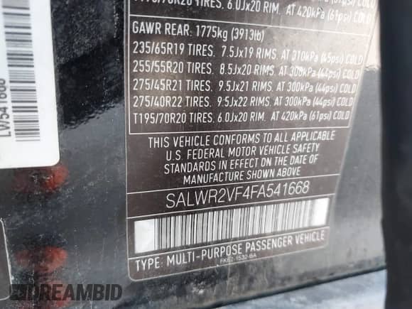 2015 Land Rover Range Rover Sport HSE с VIN SALWR2VF4FA541668, выставлен на аукционе IAAI как лот 43096100 с пробегом 155 478 миль миль и . История ставок и продаж доступна на DreamBid. Изображение 9.