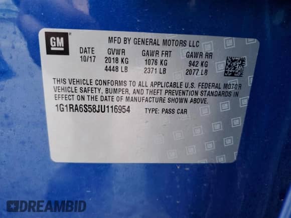 2018 Chevrolet Volt LT с VIN 1G1RA6S58JU116954, выставлен на аукционе Copart как лот 37760593 с пробегом 39 118 миль миль и . История ставок и продаж доступна на DreamBid. Изображение 13.