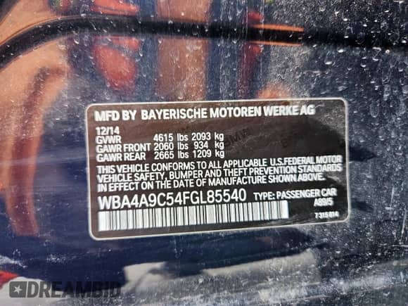 2015 BMW 4 Series 428i with VIN WBA4A9C54FGL85540, listed as a Copart auction lot 81071815 with 123,655 mi miles and Clean title. Bid and sale history available at DreamBid. Image 12.